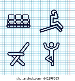 Set of 4 sit outline icons such as chair, outdoor chair