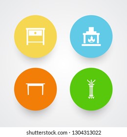 Set of 4 situation icons set. Collection of dining table, hanger, nightstand elements.