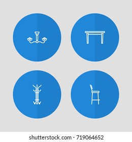Set Of 4 Situation Outline Icons Set.Collection Of Hanger, Chandelier, Bar Stool Elements.