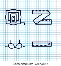 Set of 4 size outline icons such as measure tape, bra, ruler