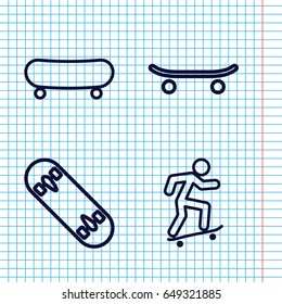 Set of 4 skateboard outline icons such as skateboard, skate board