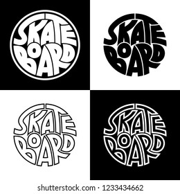 Set of 4 skateboard typography graphics. Concept for print production. T-shirt fashion Design. Template for poster, print, banner, flyer.