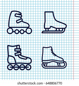 Set of 4 skating outline icons such as skate rollers, ice skate