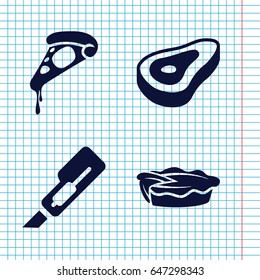 Set of 4 slice filled icons such as beef, cutter, pizza