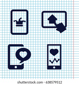 Set of 4 smart filled icons such as poker on phone, heartbeat on phone, phone with heart