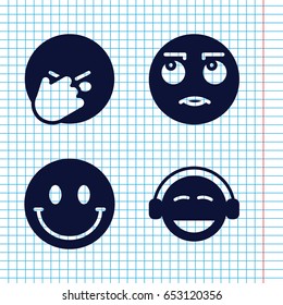 Set of 4 smiley filled icons such as rolling eyes emoji, facepalm emoji