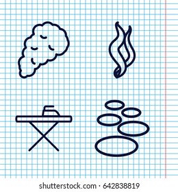 Set of 4 smooth outline icons such as ironing table, smoke