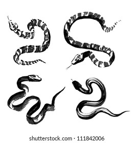 Set of 4 Snakes in the style of traditional Chinese ink painting