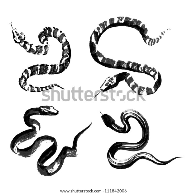 Set 4 Snakes Style Traditional Chinese Stock Vector (Royalty Free ...