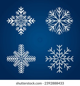 Set of 4 Snowflake symbol, icon, logo for design Christmas vector, illustration element collection