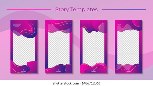 Set 4 of Social Media networks Stories Sale Banner Background, Mobile App, Poster, Flyer, Coupon, Gift Card, Smartphone Template, with Liquid Abstract Modern Gradient. editable template eps 10 vector