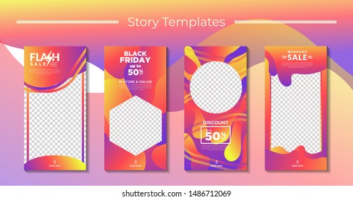 Set 4 of Social Media networks Stories Sale Banner Background, Mobile App, Poster, Flyer, Coupon, Gift Card, Smartphone Template, with Liquid Abstract Modern Gradient. editable template eps 10 vector