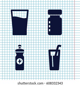 Set of 4 soda filled icons such as energy drink, drink
