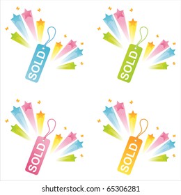 set of 4 sold tags with splashes