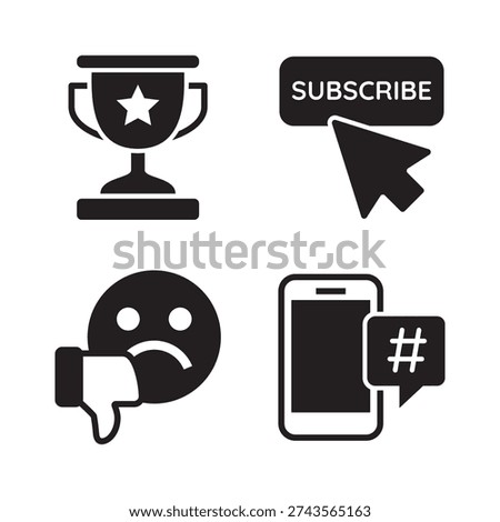 Set of 4 solid glyph icons: rating stars, ppc dollar, mobile heart, sentiment.