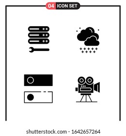 Set of 4 Solid Style Icons for web and mobile. Glyph Symbols for print. Solid Icon Signs Isolated on White Background. 4 Icon Set.