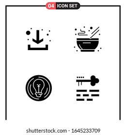 Set of 4 Solid Style Icons for web and mobile. Glyph Symbols for print. Solid Icon Signs Isolated on White Background. 4 Icon Set.