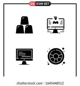 Set of 4 Solid Style Icons for web and mobile. Glyph Symbols for print. Solid Icon Signs Isolated on White Background. 4 Icon Set.