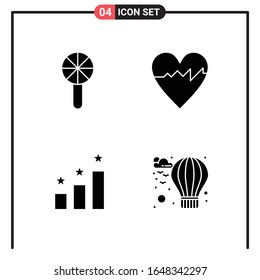 Set of 4 Solid Style Icons for web and mobile. Glyph Symbols for print. Solid Icon Signs Isolated on White Background. 4 Icon Set.
