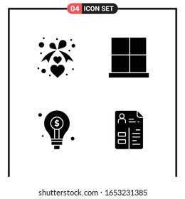 Set of 4 Solid Style Icons for web and mobile. Glyph Symbols for print. Solid Icon Signs Isolated on White Background. 4 Icon Set.