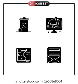 Set of 4 Solid Style Icons for web and mobile. Glyph Symbols for print. Solid Icon Signs Isolated on White Background. 4 Icon Set.