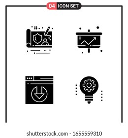 Set of 4 Solid Style Icons for web and mobile. Glyph Symbols for print. Solid Icon Signs Isolated on White Background. 4 Icon Set.