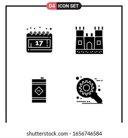Set of 4 Solid Style Icons for web and mobile. Glyph Symbols for print. Solid Icon Signs Isolated on White Background. 4 Icon Set.
