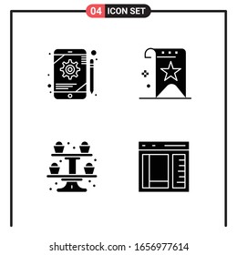 Set of 4 Solid Style Icons for web and mobile. Glyph Symbols for print. Solid Icon Signs Isolated on White Background. 4 Icon Set.