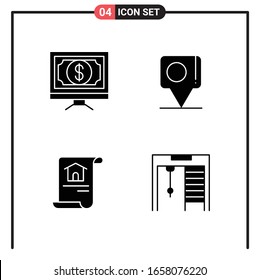 Set of 4 Solid Style Icons for web and mobile. Glyph Symbols for print. Solid Icon Signs Isolated on White Background. 4 Icon Set.