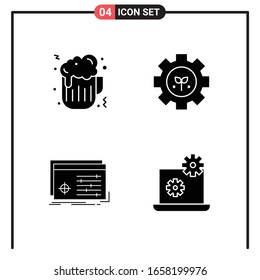 Set of 4 Solid Style Icons for web and mobile. Glyph Symbols for print. Solid Icon Signs Isolated on White Background. 4 Icon Set.