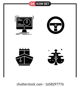 Set of 4 Solid Style Icons for web and mobile. Glyph Symbols for print. Solid Icon Signs Isolated on White Background. 4 Icon Set.