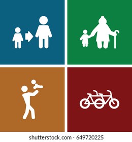 set of 4 son filled icons such as son and father, old woman and child, father with baby