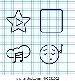 Set of 4 song outline icons such as stop, favorite music, music cloud