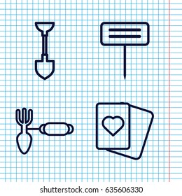 Set of 4 spade outline icons such as spades, shovel