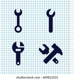 Set of 4 spanner filled icons such as a wrench