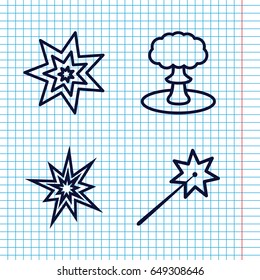 Set of 4 spark outline icons such as explosion, explode