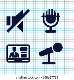 Set of 4 speak filled icons such as tv speaker, no sound