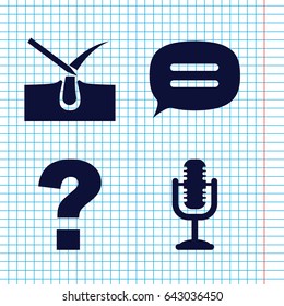 Set of 4 speech filled icons such as shave hair in skin, microphone, chat
