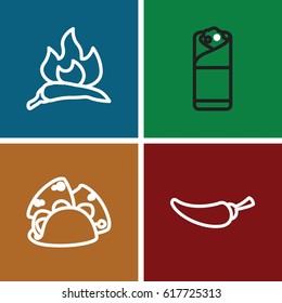  set of 4 spicy outline icons such as chili, taco, pepper