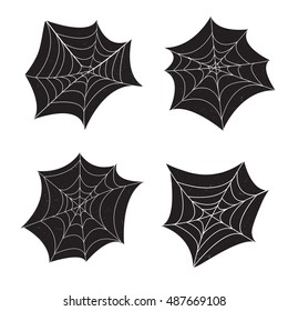 Set of 4 spider web with grunge textures on black background