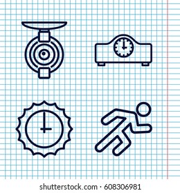 Set of 4 sport outline icons such as running, spy camera, sundial