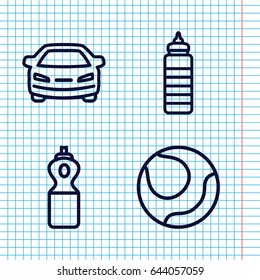 Set of 4 sports outline icons such as car, volleyball