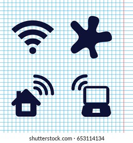 Set of 4 spot filled icons such as splash, wi-fi, laptop signal