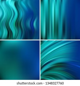 Set of 4 square blurred backgrounds. Vector illustration. Blue, green colors.