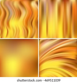 Set of 4 square blurred backgrounds. Vector illustration. Yellow, orange colors. 