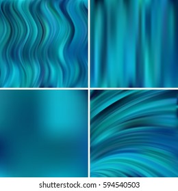 Set of 4 square blurred backgrounds. Vector illustration. Blue color. 