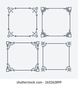 Set of 4 square calligraphic outlined stroke frames.