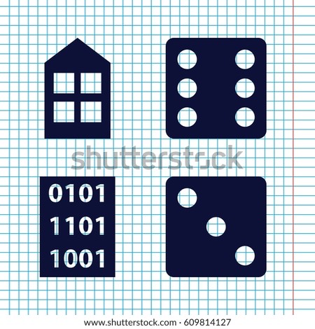 Set of 4 square filled icons such as window, Dice