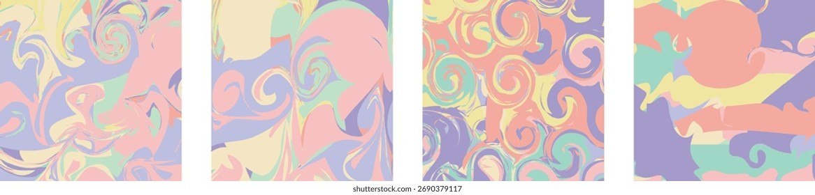 A set of 4 square shapes in pastel marble patterns. Ideal for decorative labels, soft backgrounds, or sticker-style elements.