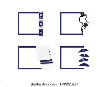 Set of 4 Square templates for Jewish holidays and events, with Torah scroll, Tefillin, Tallit and Kippah
